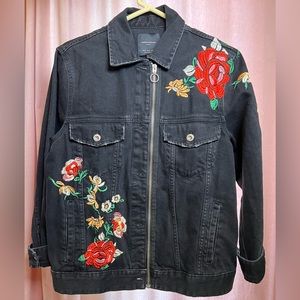 ZARA floral embroidered jean jacket
